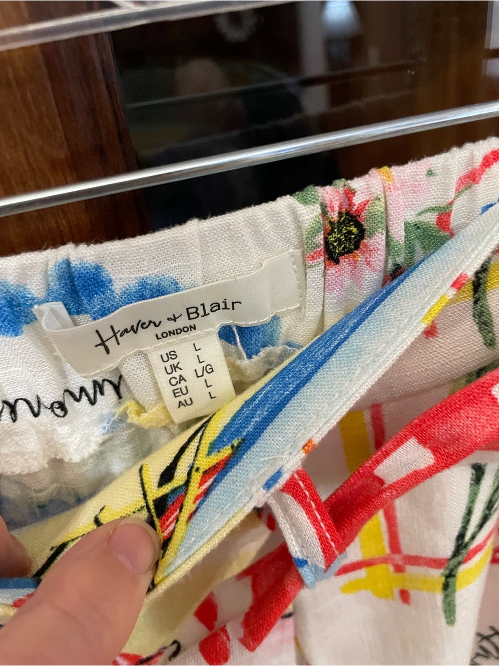 Haver & Blair London Vibrant Mediterranean Print Wide-Leg Pants linen/rayon L - Picture 4 of 8
